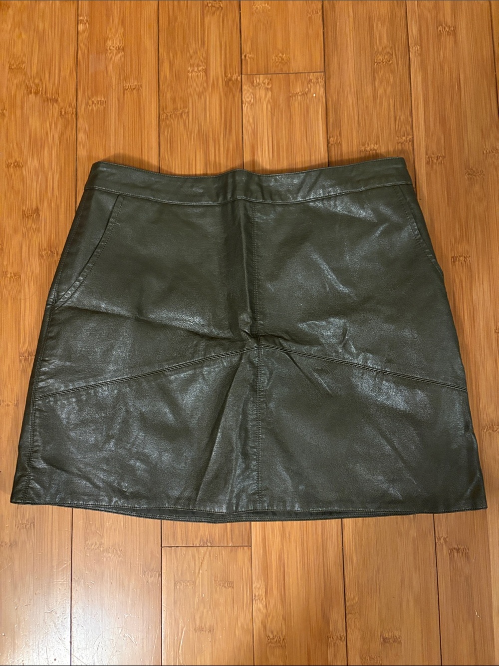 Faux Leather Mini Skirt in Dark Olive